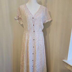LOFT Midi Polka Dot Flutter Sleeve Dress, Size 4